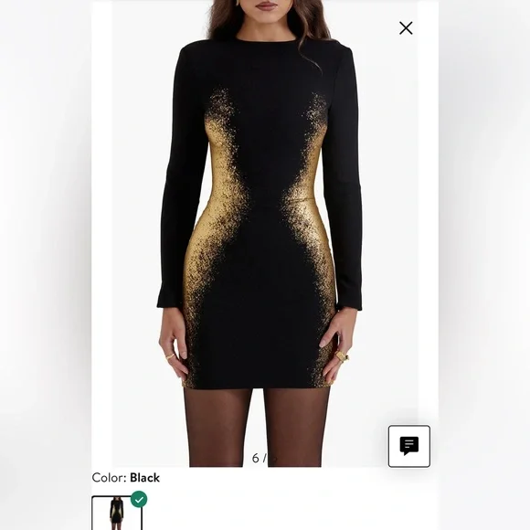 black and gold long sleeve bodycon dress Black Sequin Short Dress With Open Back And Long Sleeves main image 1